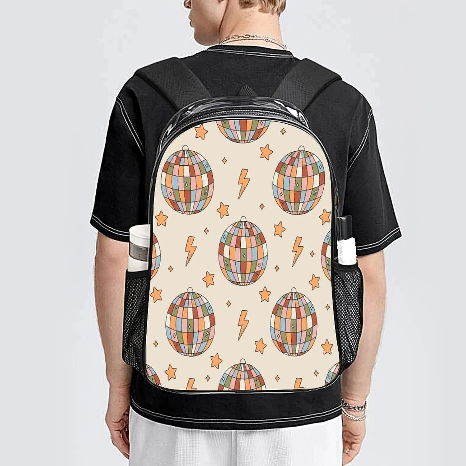 Clear Backpack PVC Water Resistant Hiking Business Travel Transparent Durable Daypack for Women Men 43x32x13cm Colorful authentic waterside removal serpentine Disko Ball Star 
