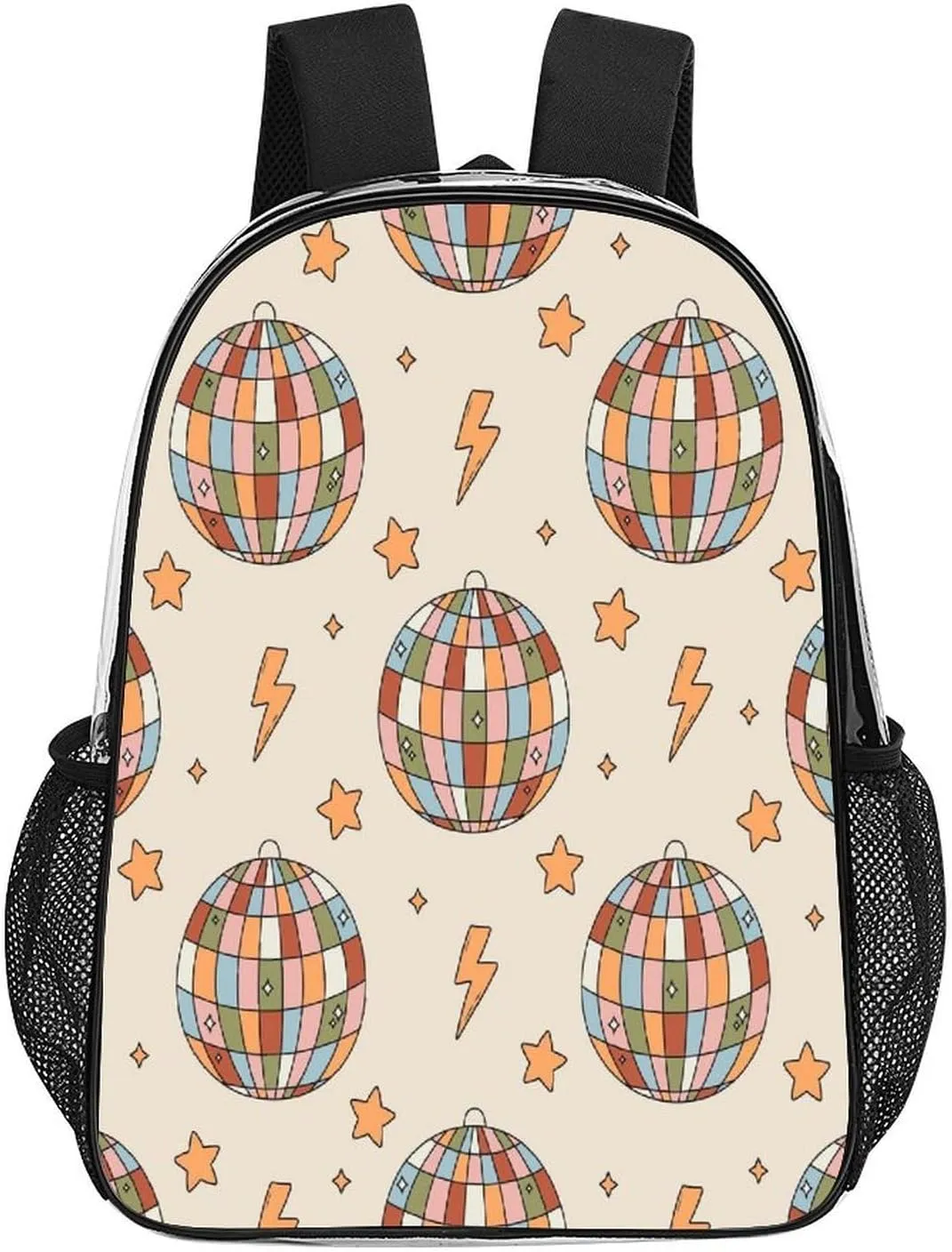 Clear Backpack PVC Water Resistant Hiking Business Travel Transparent Durable Daypack for Women Men 43x32x13cm Colorful authentic waterside removal serpentine Disko Ball Star 