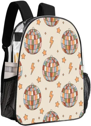 Clear Backpack PVC Water Resistant Hiking Business Travel Transparent Durable Daypack for Women Men 43x32x13cm Colorful authentic waterside removal serpentine Disko Ball Star 