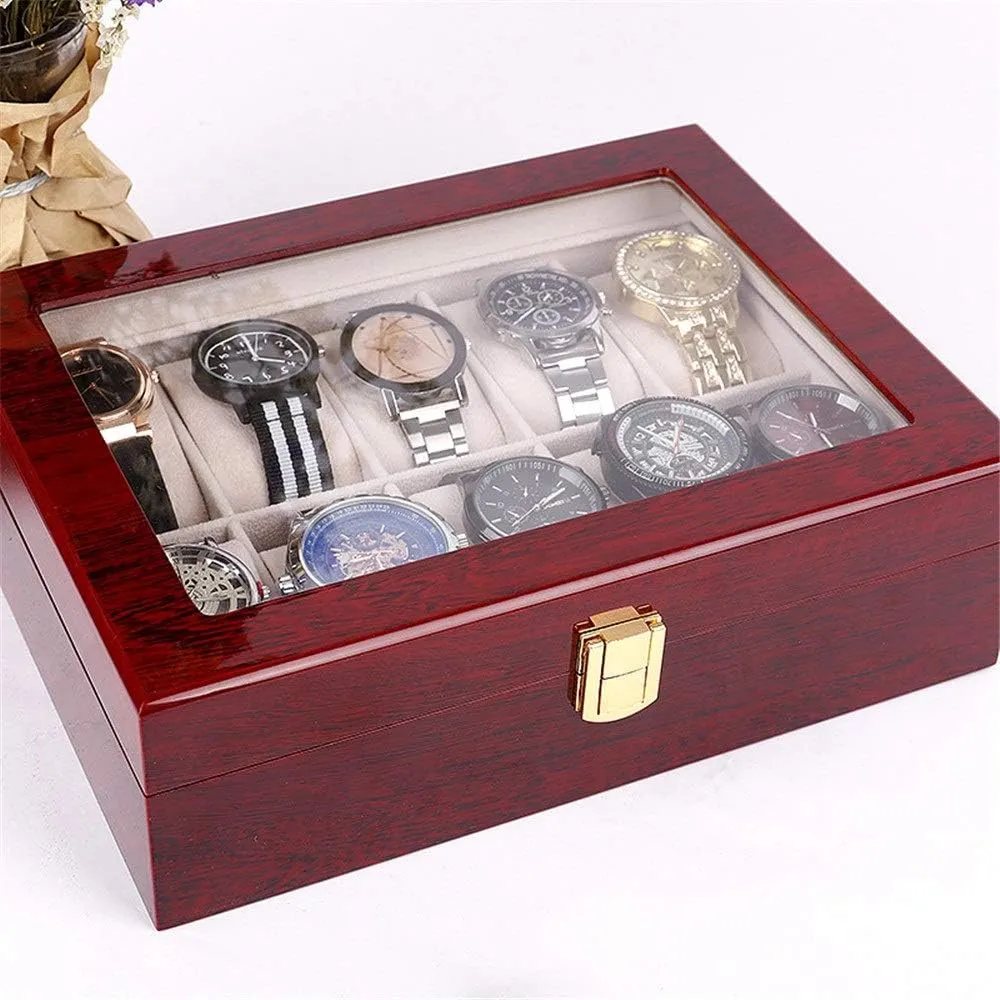 Clear Glass Top Wood Watches Display Case cautious microscope Gift for lovers Modern Watch Box Men Wooden Watch Box 
