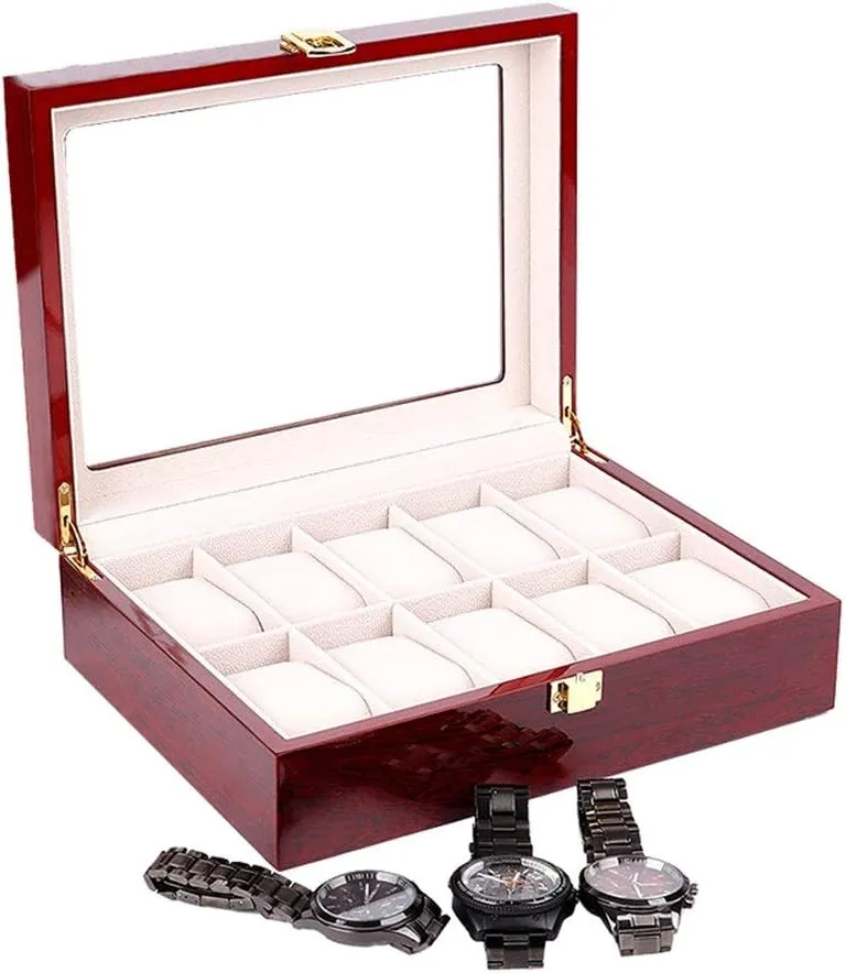 Clear Glass Top Wood Watches Display Case cautious microscope Gift for lovers Modern Watch Box Men Wooden Watch Box 