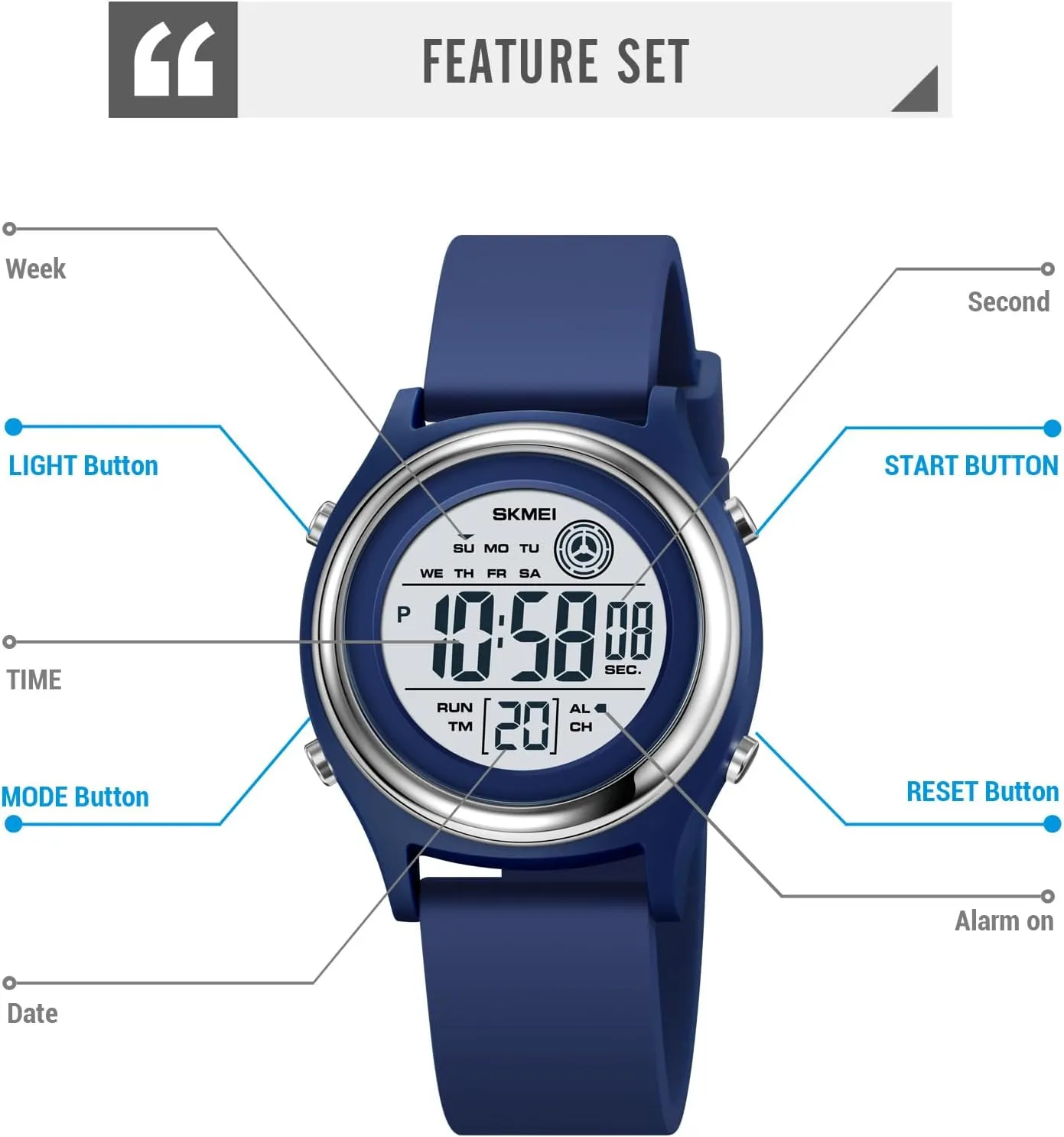 Clock 5Bar violent Waterproof Multifunctional Wristwatch MASTOP Fashion LED Light Digital Sport Watches Stopwatch Calendar 