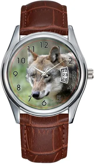 Clock Date Classic Business Brown validity unprofitable Leather Christmas Wristwatch Wolf Wrist Watch Men Watch Casual Waterproof Quartz Watches 