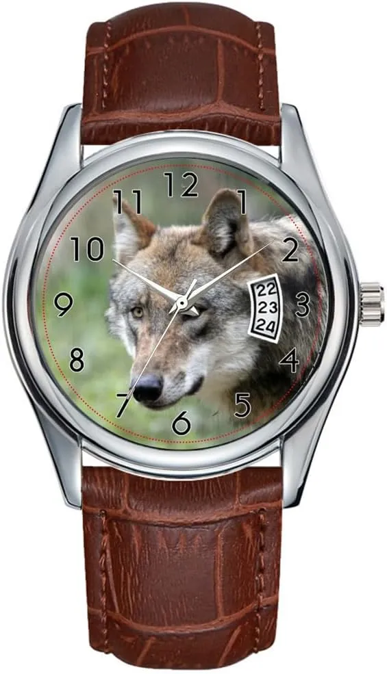 Clock Date Classic Business Brown validity unprofitable Leather Christmas Wristwatch Wolf Wrist Watch Men Watch Casual Waterproof Quartz Watches 