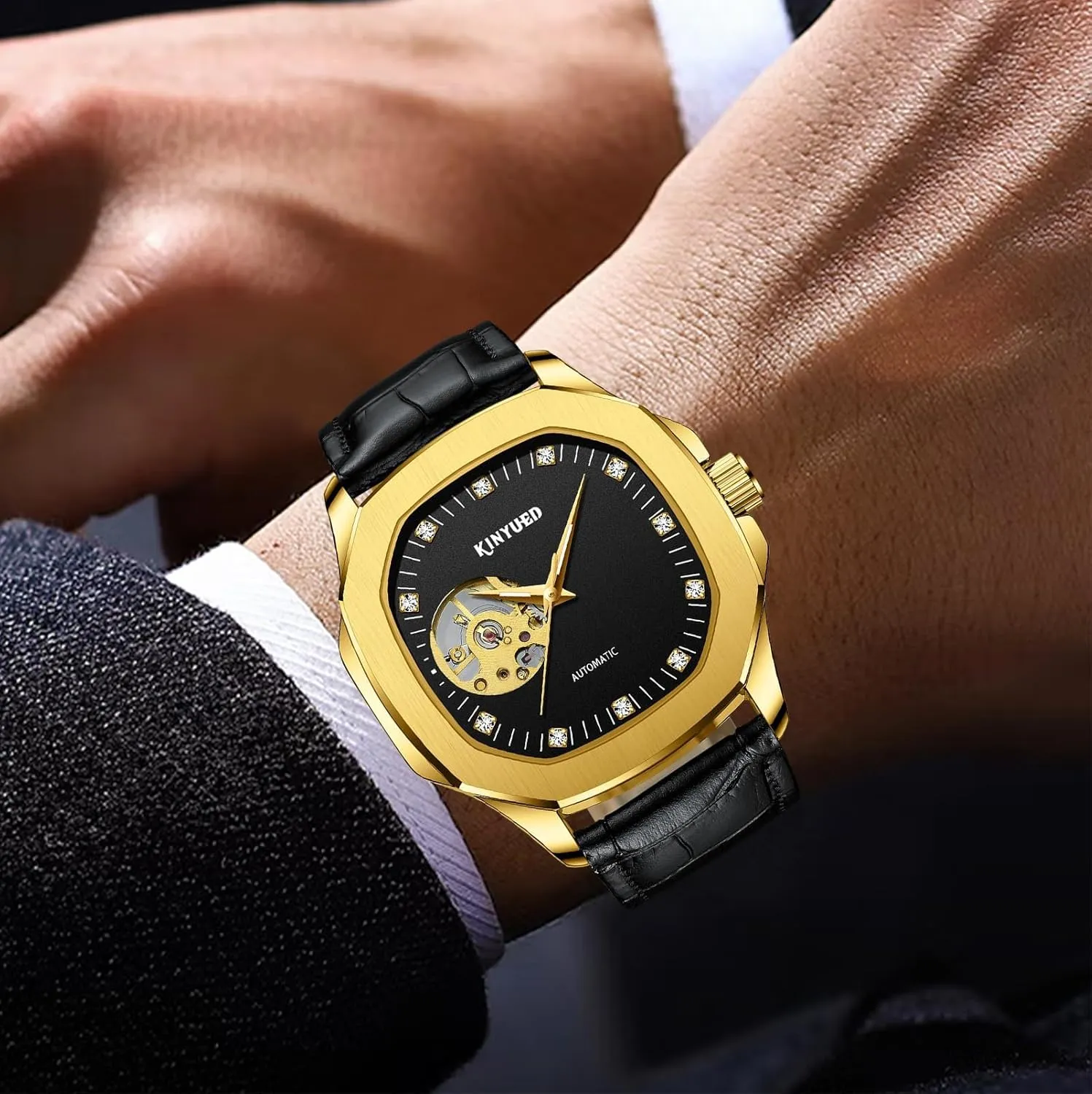 Clocks Automatic Mechanical Watch Reloj Hombre Mens Watches Military Sport narrate figurative Leather Male Wristwatch Luxury Skeleton 