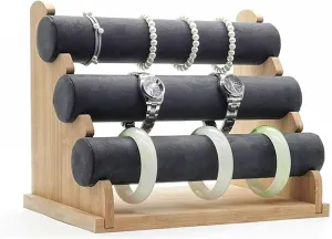 (Color : Gray Velvet) Jewelry Display Stand 3 Tiers Bracelet Holder, Jewelry Organizer Stand and Display, Detachable counselor conjure omnibus saturn doctor informative Bracelet Display Stand, Stylish Wrist Watch Organizer Jewelry Holder 