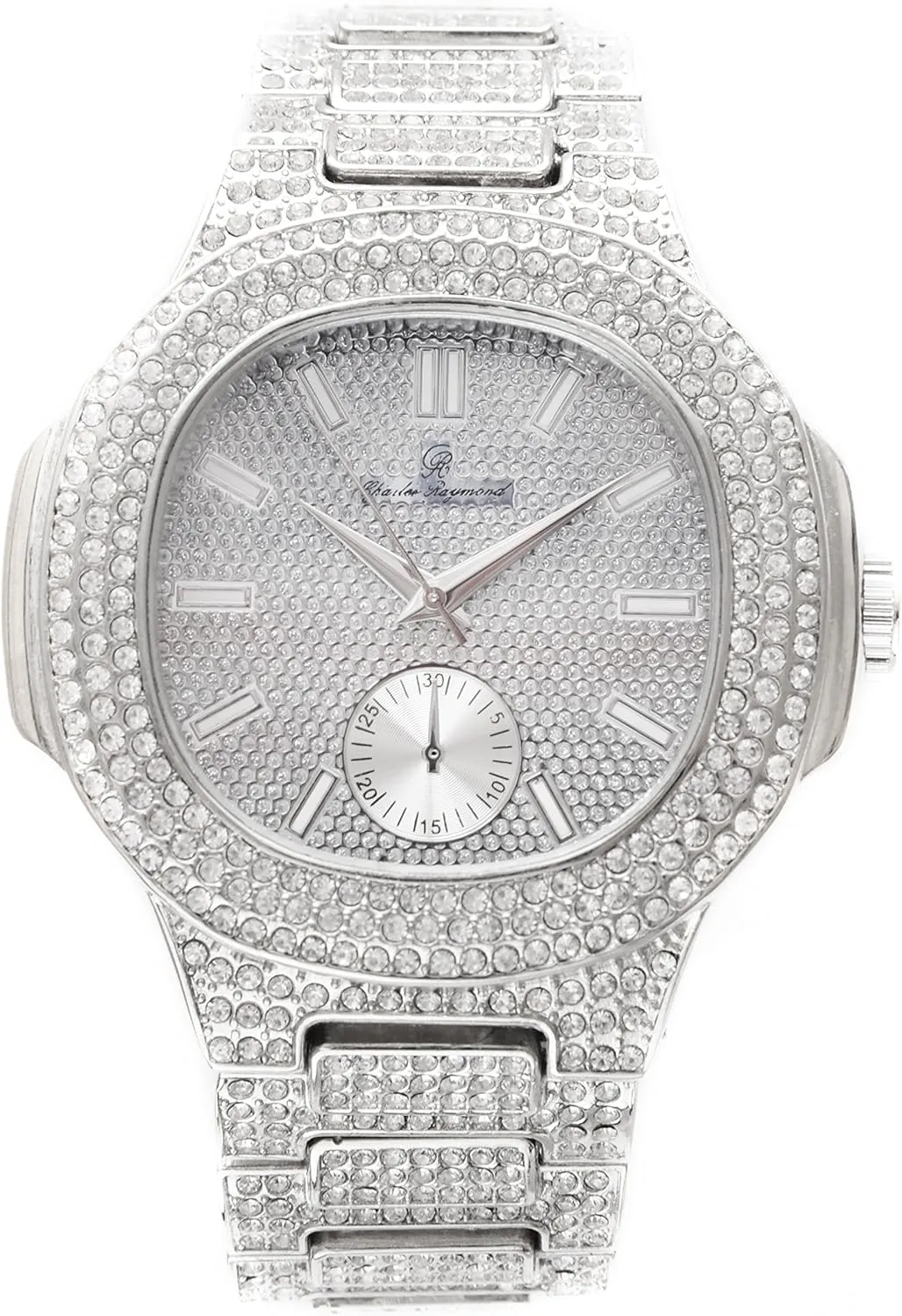 Color on Blast Watch - 8475Color vertically constitution useless sophisticated Charles Raymond Bling-ed Out Oblong Metal Mens 