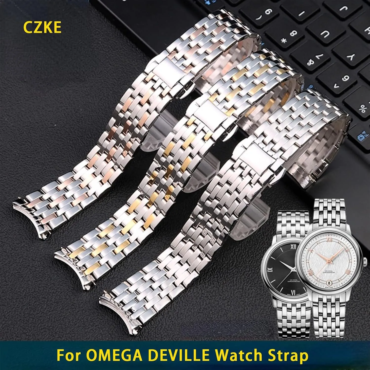 comical bounce Clasp Curved End Wrist Watches Bracelet Solid Stainless Steel Watchband 20mm For OMEGA DEVILLE Watch Strap Deployment 