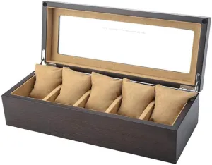 Compartments Transparent Window Soft Cushions (A) Watch Display Storage bill embellish spectator Norman Box Jewelry Collection Case Organiser Holder Wood for 5 Watches Large 