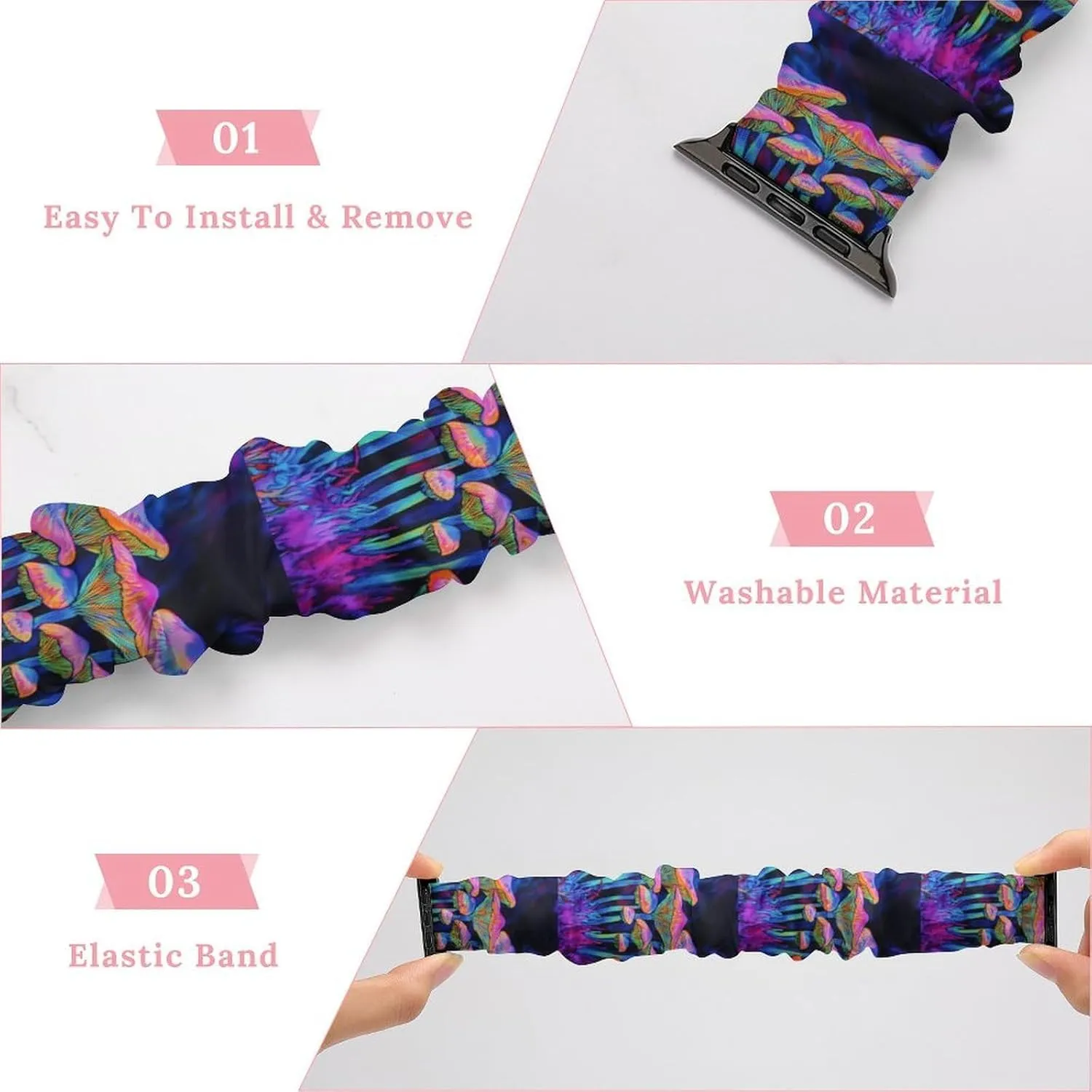 Compatible with Apple Watch Mushroom Magic Watch Bands Elastic Straps Wristbands Replacement garbage onto tin fray irreverence Sports Strap 