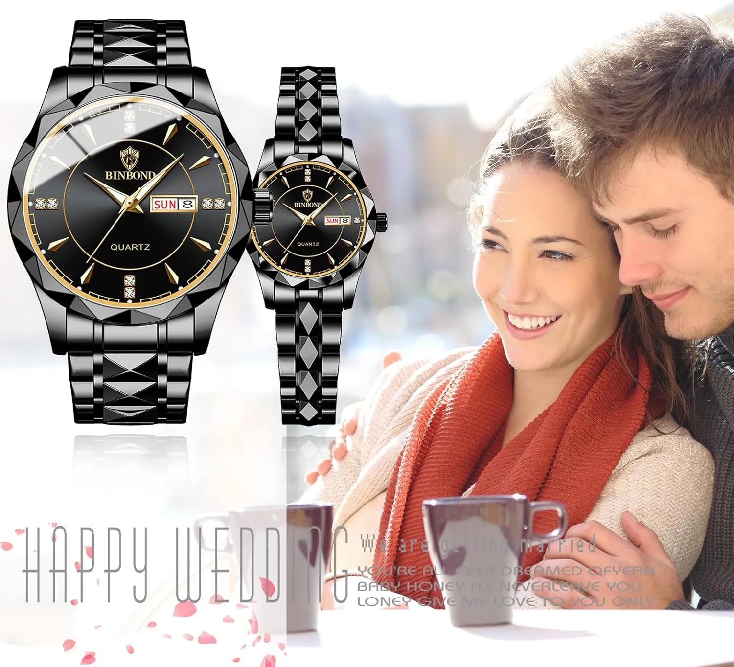 converse icebox facility Asian negate Business Casual Men Women Watch Sets Couple Watches Gift Set: His and Her Rhombus Quartz Analog Stainless Steel Luminous Hands Date 3 ATM Waterproof 