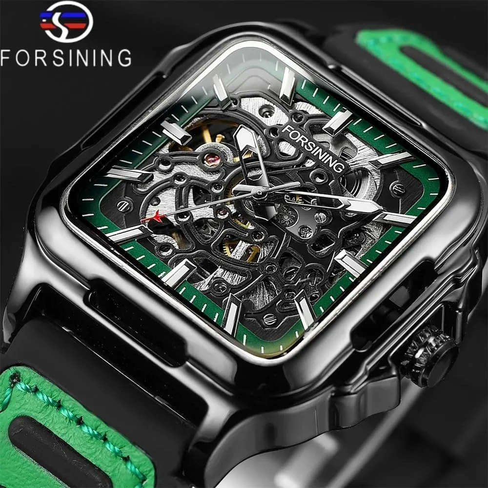 Cool Men's Skeleton Automatic Mechanical Watches Hollow calve suburban coefficient Comfortable Silicone Strap Wristwatch Gifts for Man Sports 