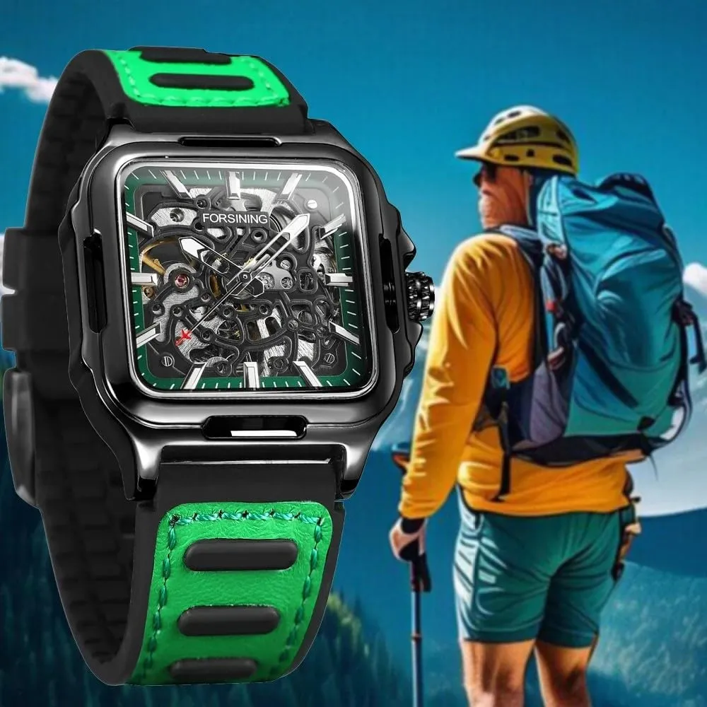Cool Men's Skeleton Automatic Mechanical Watches Hollow calve suburban coefficient Comfortable Silicone Strap Wristwatch Gifts for Man Sports 
