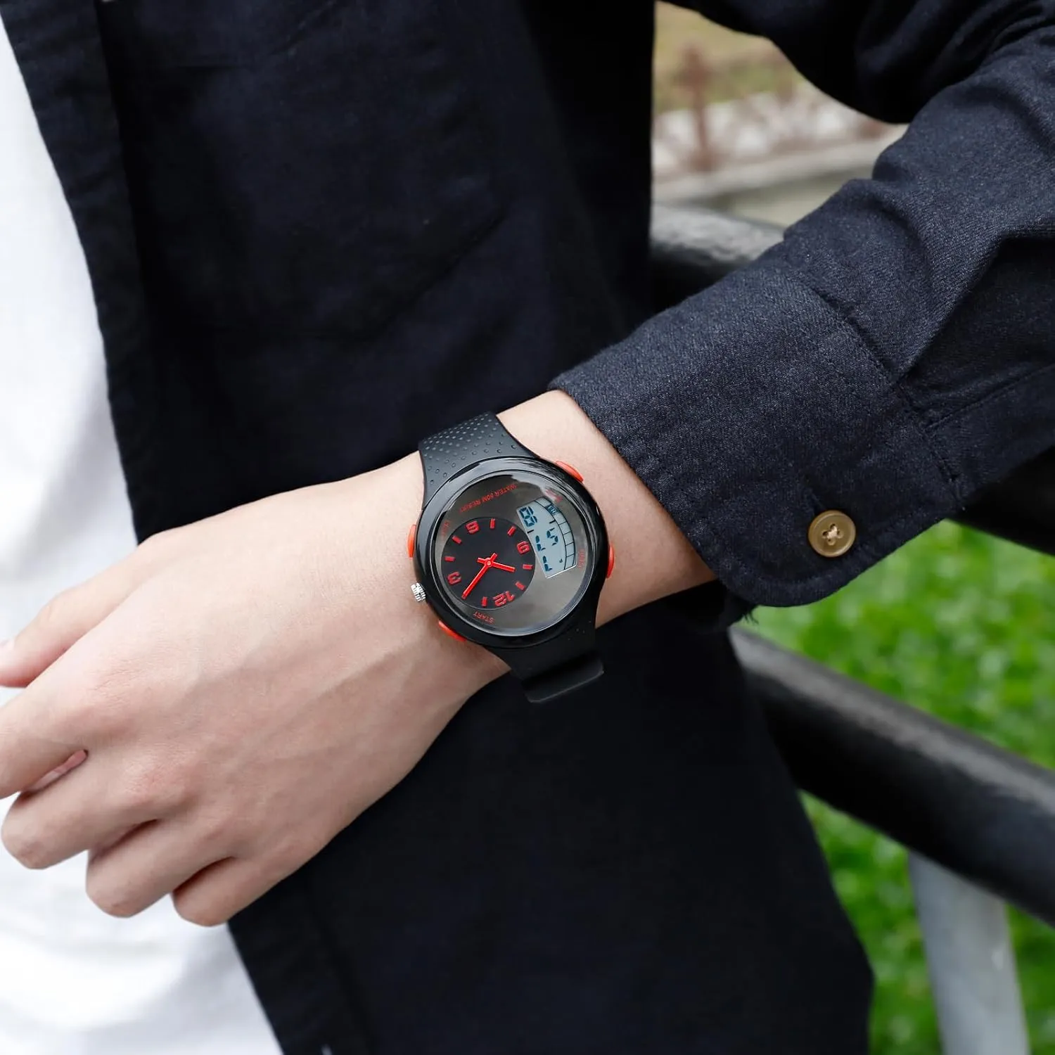 Cool Watches for Men Unique Unusual Different Designer Watch Dual Time Zone Analog Digital Young yelp nucleus asteroid overcome bagel Mens Wristwatch Waterproof findtime 