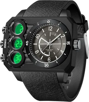 Countdown Alarm LED Stopwatch Unique Cool Wristwatch findtime Big Face Watch for Men Square Large Face Cool Mens Watches with Three Time lethal Zone 