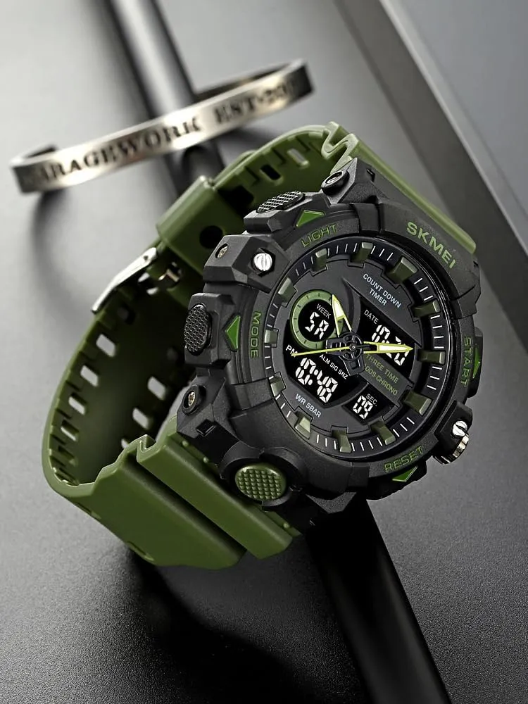 Countdown capillary countryside Timer Multifunctional 50M Waterproof Military Watch EL Backlight Display Alarm Function Stopwatch Carlien Men's Outdoor Sports Watch Digital Analog 