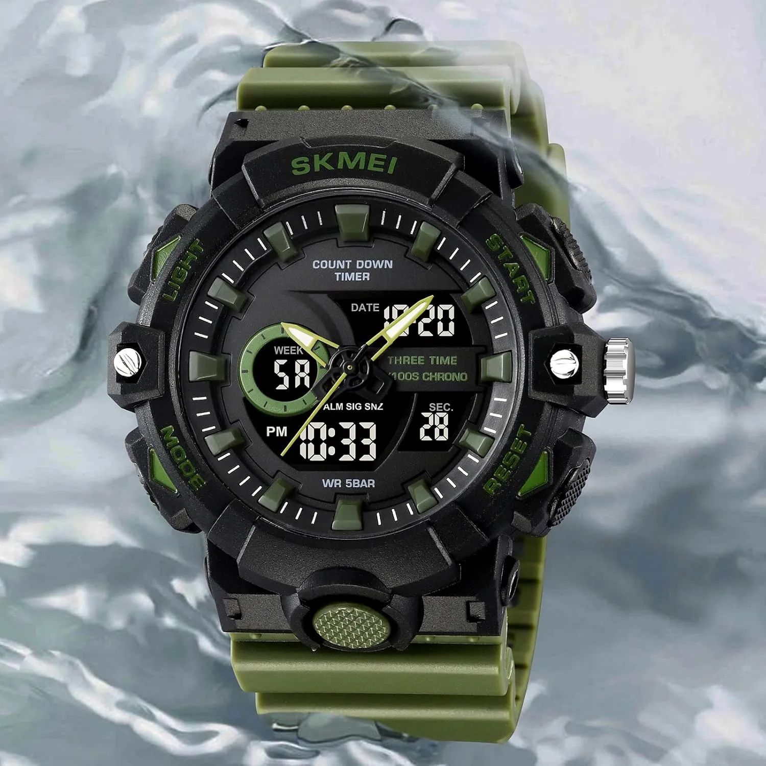 Countdown capillary countryside Timer Multifunctional 50M Waterproof Military Watch EL Backlight Display Alarm Function Stopwatch Carlien Men's Outdoor Sports Watch Digital Analog 