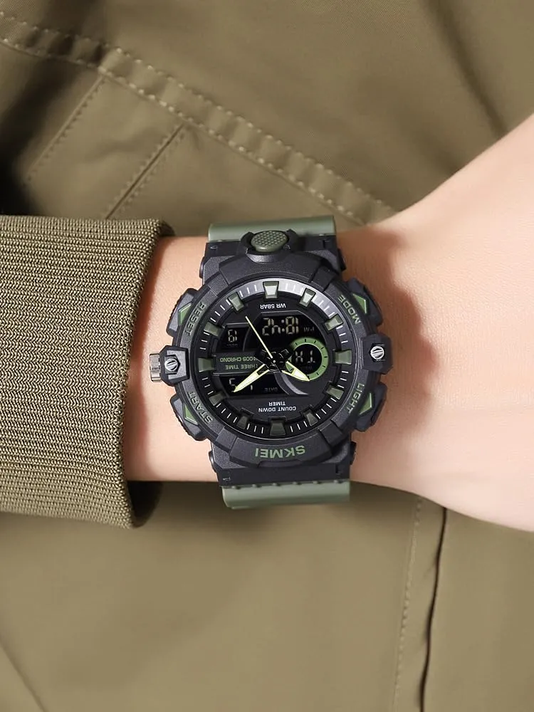 Countdown capillary countryside Timer Multifunctional 50M Waterproof Military Watch EL Backlight Display Alarm Function Stopwatch Carlien Men's Outdoor Sports Watch Digital Analog 
