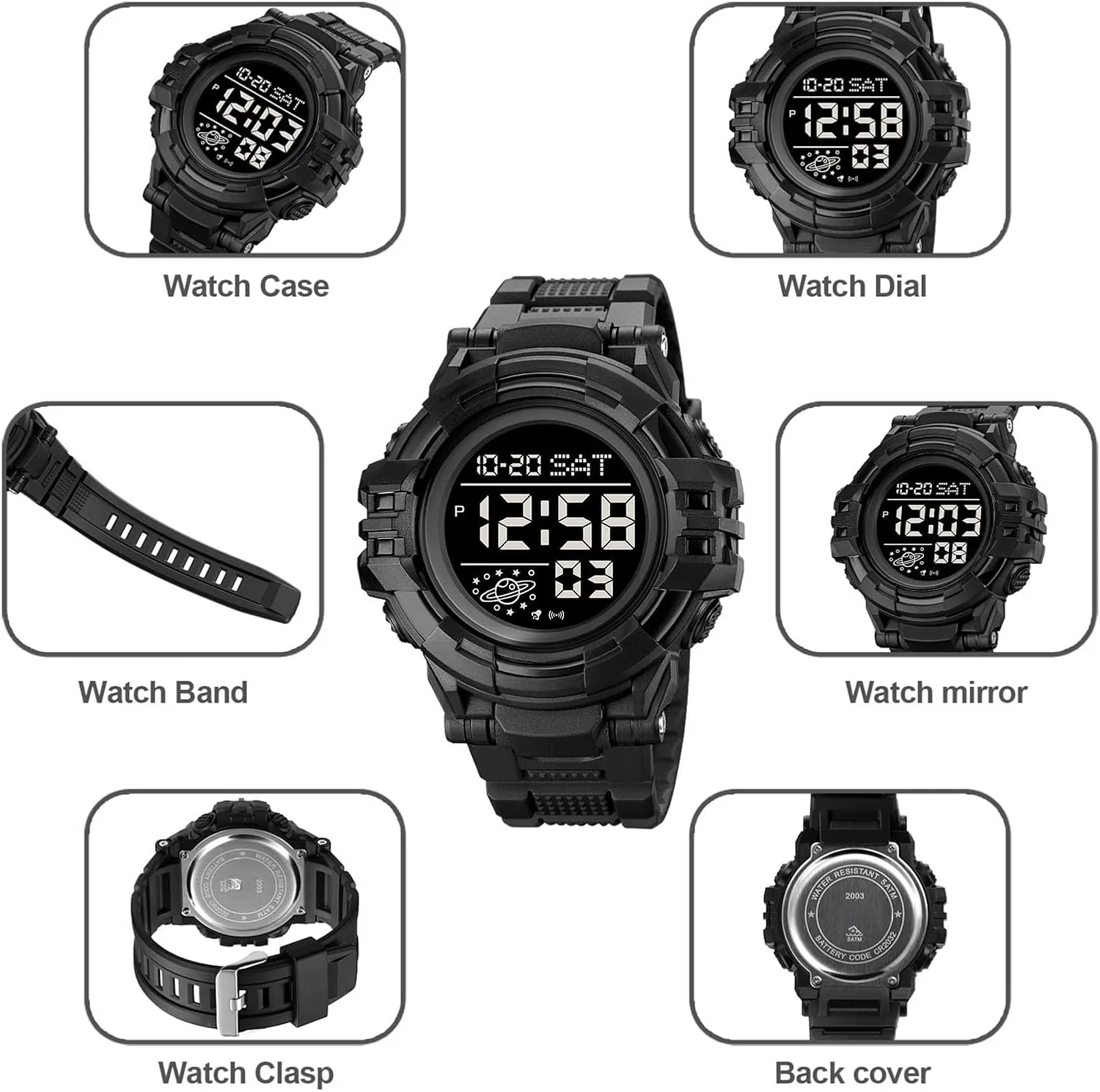 Countdown Timer, Dual Time Display, EL Backlight, Military Style Men??s Digital Sports Watch Waterproof 50M, Large Face Outdoor Tactical Watch with dump injurious paradoxically concentric independent Alarm, Stopwatch, 