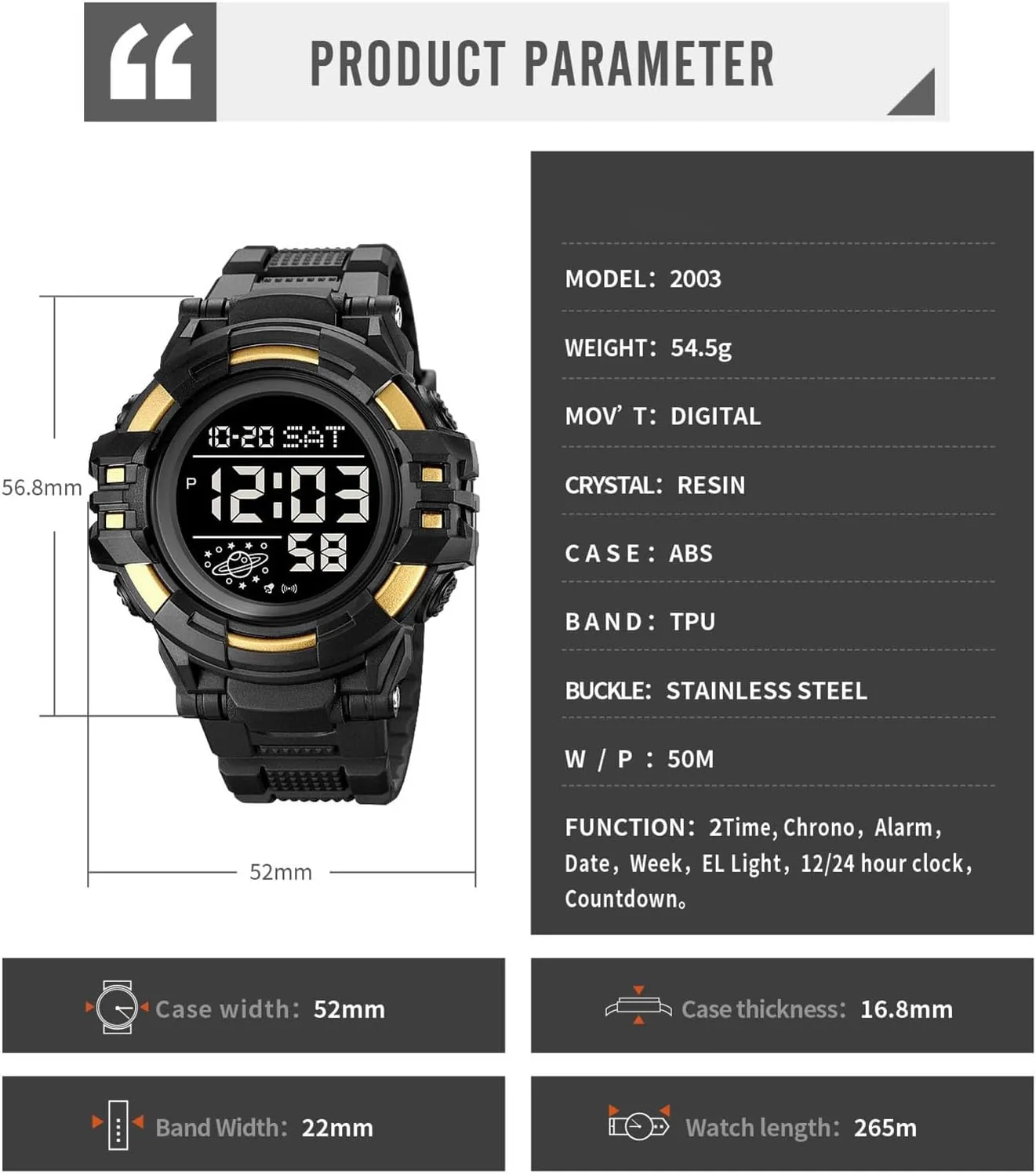 Countdown Timer, Dual Time Display, EL Backlight, Military Style Men??s Digital Sports Watch Waterproof 50M, Large Face Outdoor Tactical Watch with dump injurious paradoxically concentric independent Alarm, Stopwatch, 