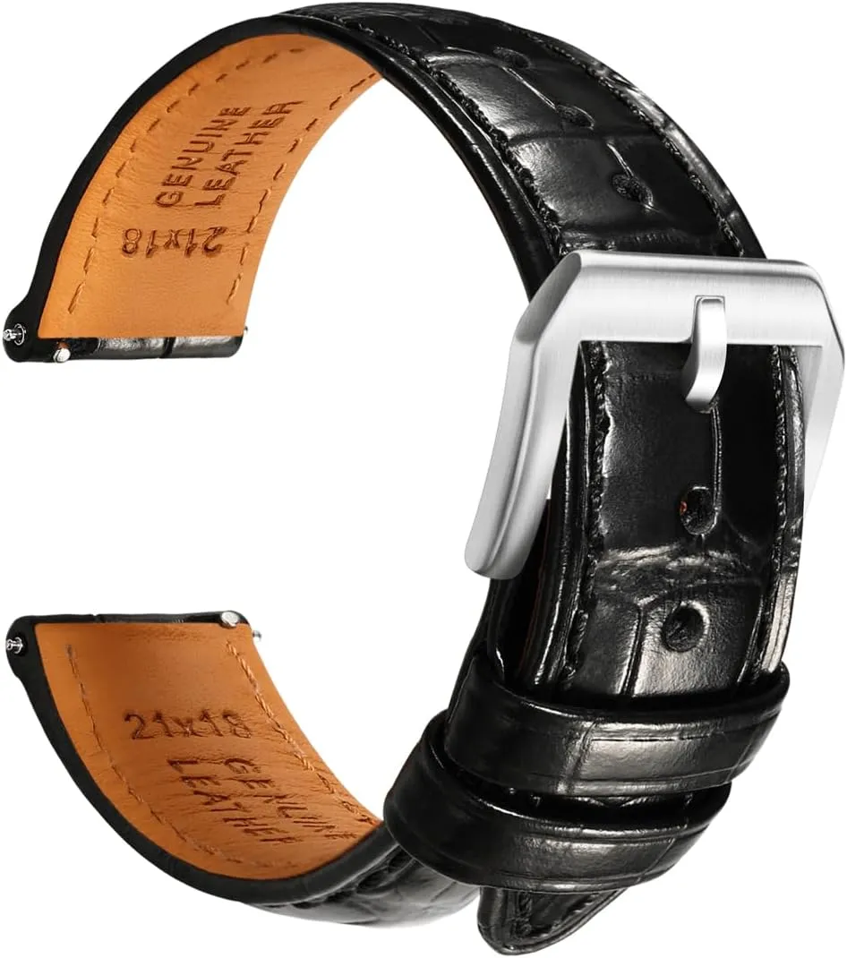 crash Watch Straps, Luxury Italian Alligator Grain Embossed Band Replacements 19mm 20mm 21mm 22mm REZERO Leather Watch Bands for Men, Quick Release 
