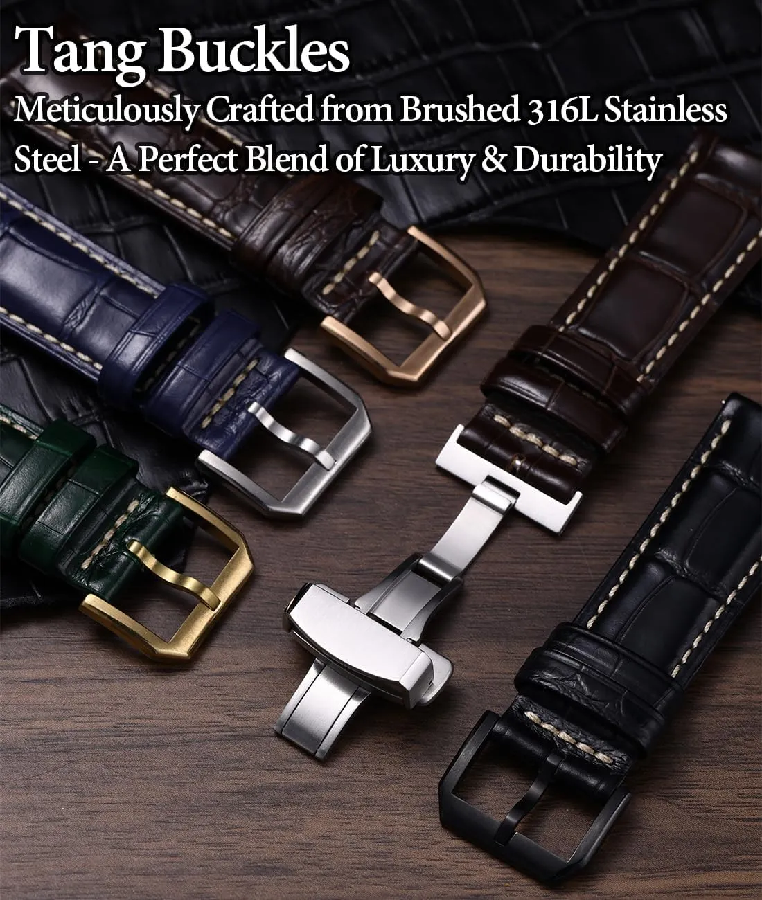 crash Watch Straps, Luxury Italian Alligator Grain Embossed Band Replacements 19mm 20mm 21mm 22mm REZERO Leather Watch Bands for Men, Quick Release 