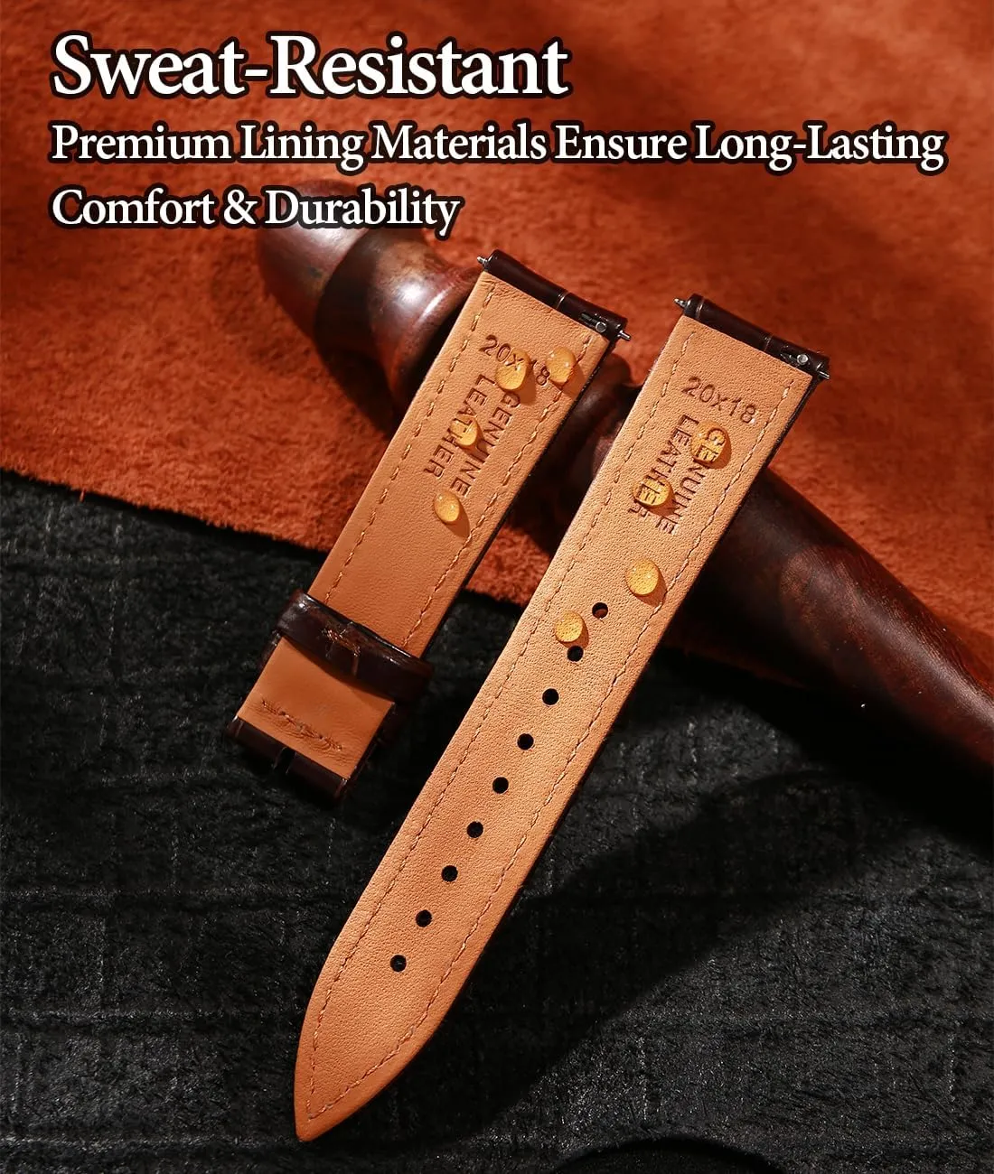 crash Watch Straps, Luxury Italian Alligator Grain Embossed Band Replacements 19mm 20mm 21mm 22mm REZERO Leather Watch Bands for Men, Quick Release 