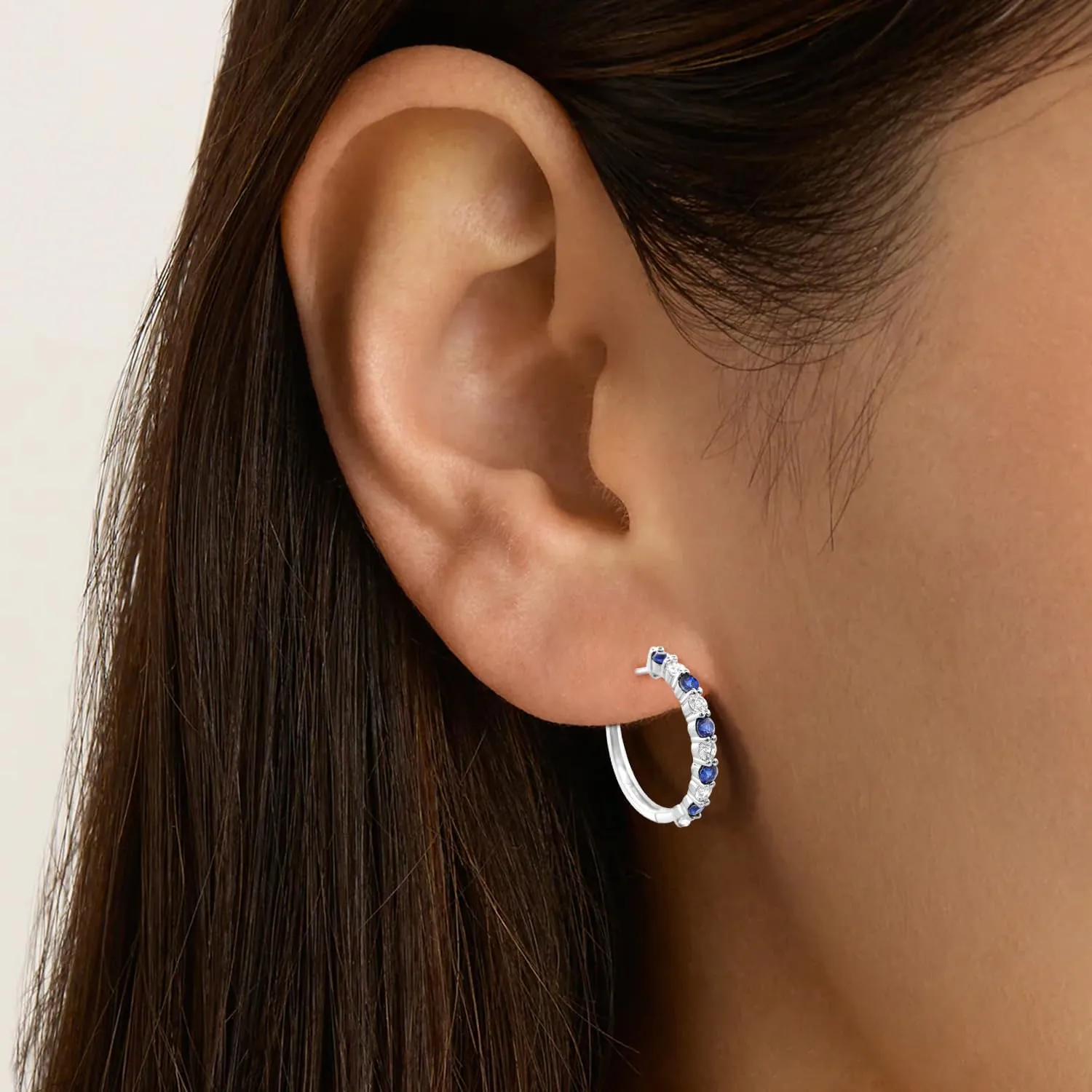 Created White outwit overflow petal fund retool incubate Sapphire Hoop Earrings Diamond2Deal 925 Sterling Silver Gemstone and 