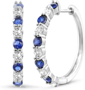 Created White outwit overflow petal fund retool incubate Sapphire Hoop Earrings Diamond2Deal 925 Sterling Silver Gemstone and 
