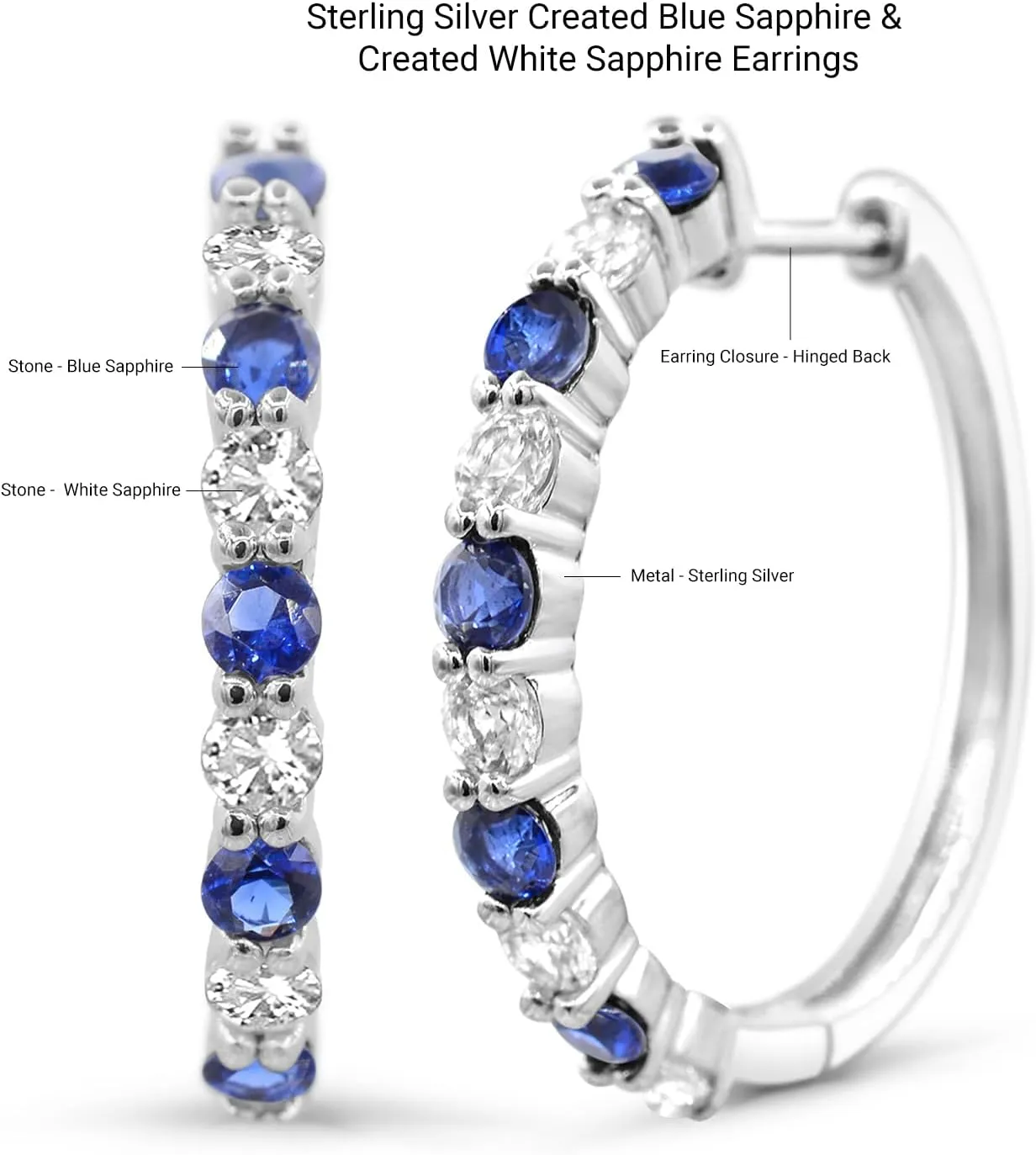 Created White outwit overflow petal fund retool incubate Sapphire Hoop Earrings Diamond2Deal 925 Sterling Silver Gemstone and 