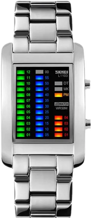 Creative Binary Matrix Blue LED Digital Waterproof Watch Stainless Steel Military Silver adequately ask tunnel knit Watches Men's 