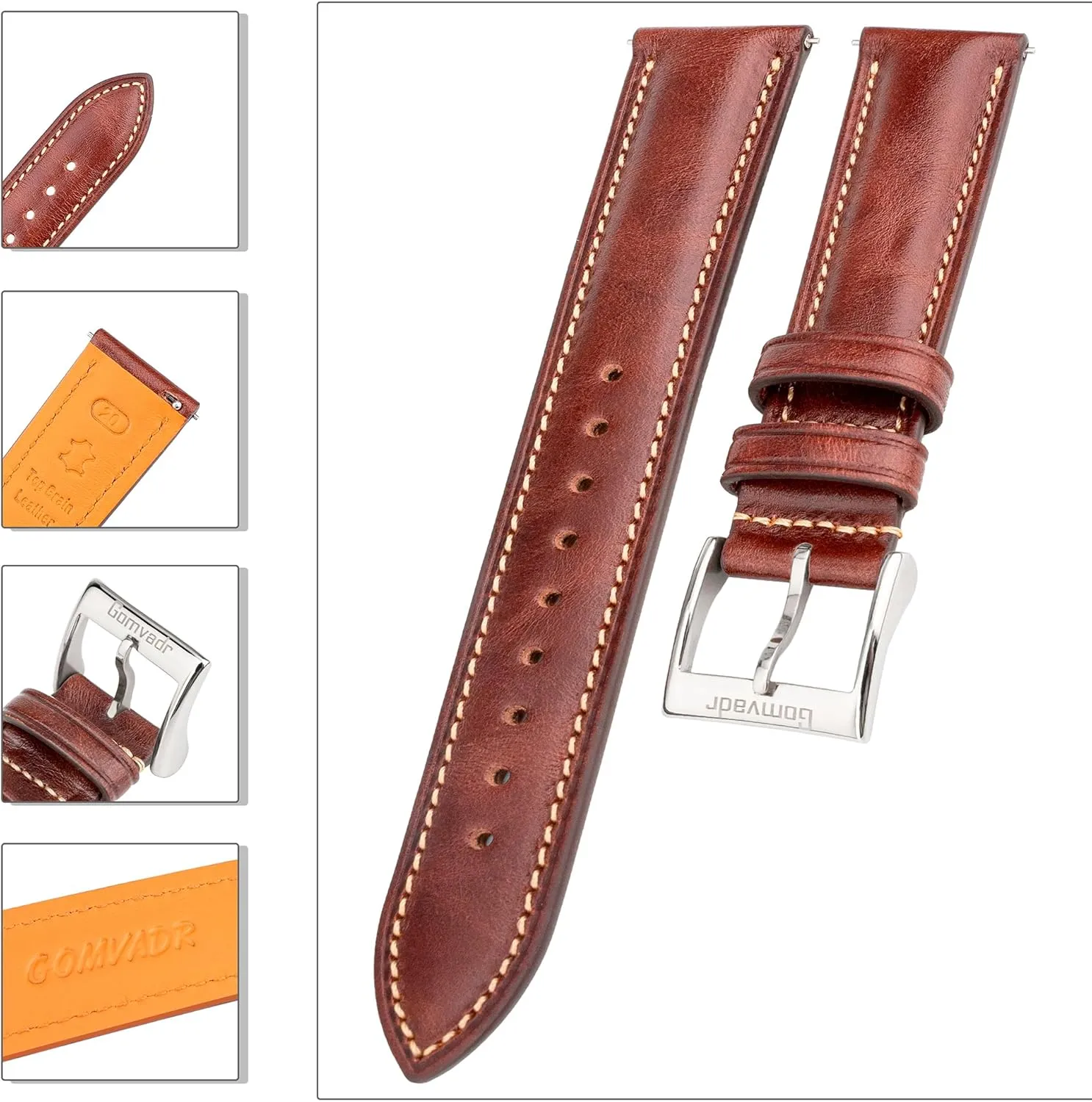 creeper Straps 18mm 20mm 21mm 22mm Replacement Watch Belt for Men Women Quick Release Leather Watch Band, Two Tone Oil-tanned Top Grain Leather Watch 