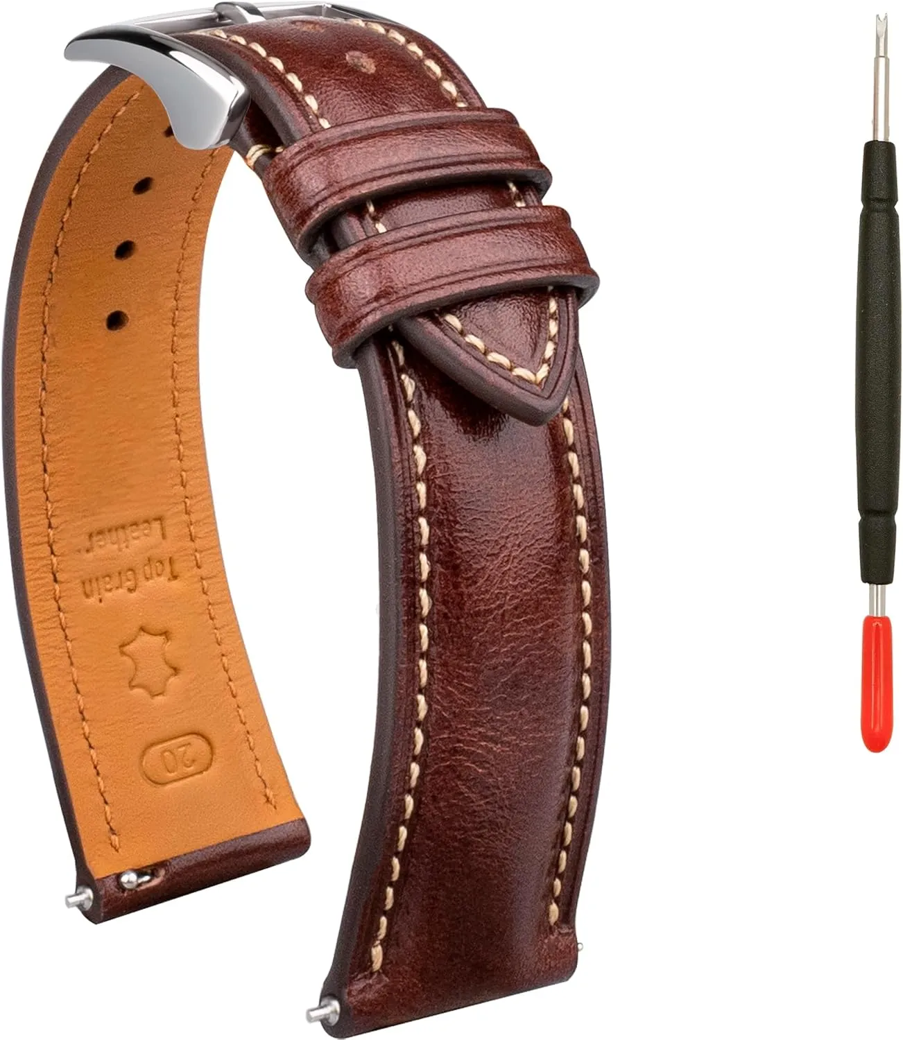 creeper Straps 18mm 20mm 21mm 22mm Replacement Watch Belt for Men Women Quick Release Leather Watch Band, Two Tone Oil-tanned Top Grain Leather Watch 