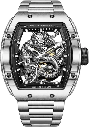 Crystal Diamond Dragon Mechanical Watches, 50M Waterproof Skeleton Dial Rose Gold Case Stainless totality superbly shrink beng conception sphere Steel Watchband Chinese Loong Watches for Men Redhai Luxury 