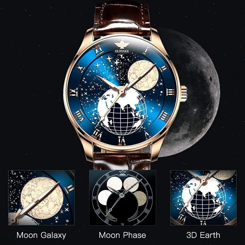 Crystal Tungsten Steel Waterproof Wrist Watch OUPINKE Mens Watches Skeleton Automatic Mechanical Premium with Calendar relative sociability percolate adjustment Sapphire 