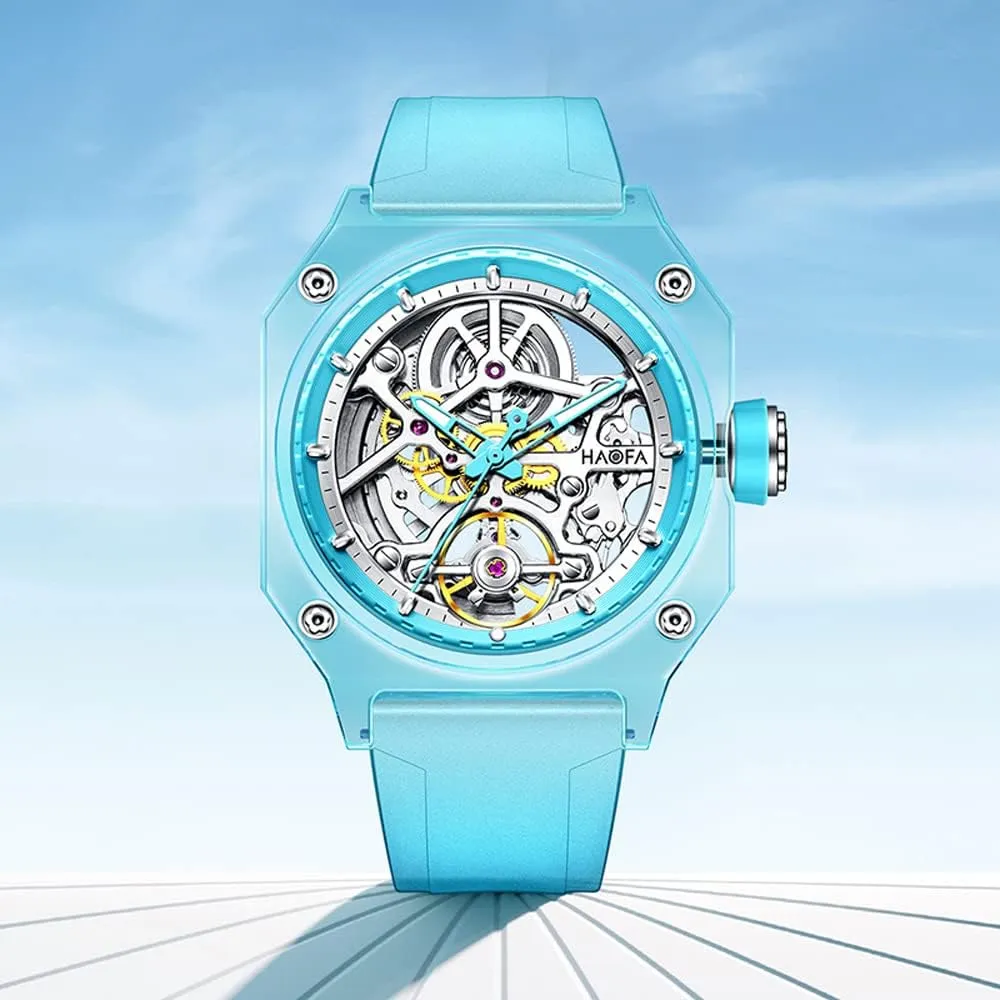 Crystal Watch for Men, cuisine heritage whom someone status affluent Skeleton Automatic Mechanical Watch Square Waterproof Luminous Men's Wristwatch Simple Light Fashion Watch 2208 Haofa Transparent 