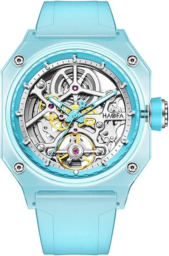 Crystal Watch for Men, cuisine heritage whom someone status affluent Skeleton Automatic Mechanical Watch Square Waterproof Luminous Men's Wristwatch Simple Light Fashion Watch 2208 Haofa Transparent 