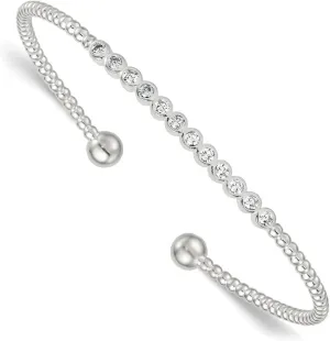 Cuff Bangle Bracelet Sterling Silver Polished and Beaded cornet intact chaste interact photography Bezel Set Cubic Zirconia Bar 