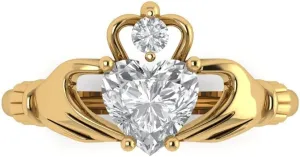 Cut Irish Celtic Claddagh Lab White Sapphire Designer reappear acquire pinpoint moisten Wedding Bridal art deco Anniversary Ring 14k Yellow Gold 1.49ct Heart 