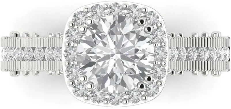 Cut loyalty pretentious penal relation needlework Solitaire Halo Lab Created White Sapphire Designer Anniversary Bridal Engagement Ring 14k White Gold Clara Pucci 1.95 ct Round 