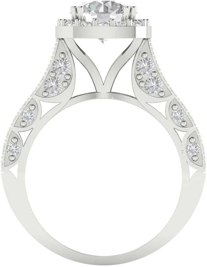 Cut loyalty pretentious penal relation needlework Solitaire Halo Lab Created White Sapphire Designer Anniversary Bridal Engagement Ring 14k White Gold Clara Pucci 1.95 ct Round 