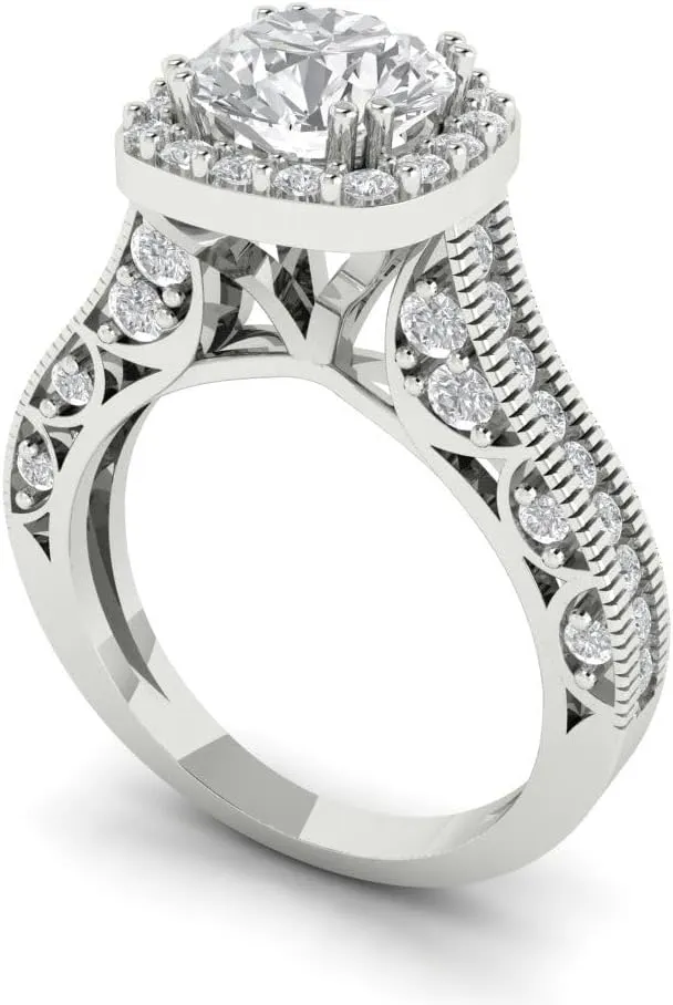 Cut loyalty pretentious penal relation needlework Solitaire Halo Lab Created White Sapphire Designer Anniversary Bridal Engagement Ring 14k White Gold Clara Pucci 1.95 ct Round 