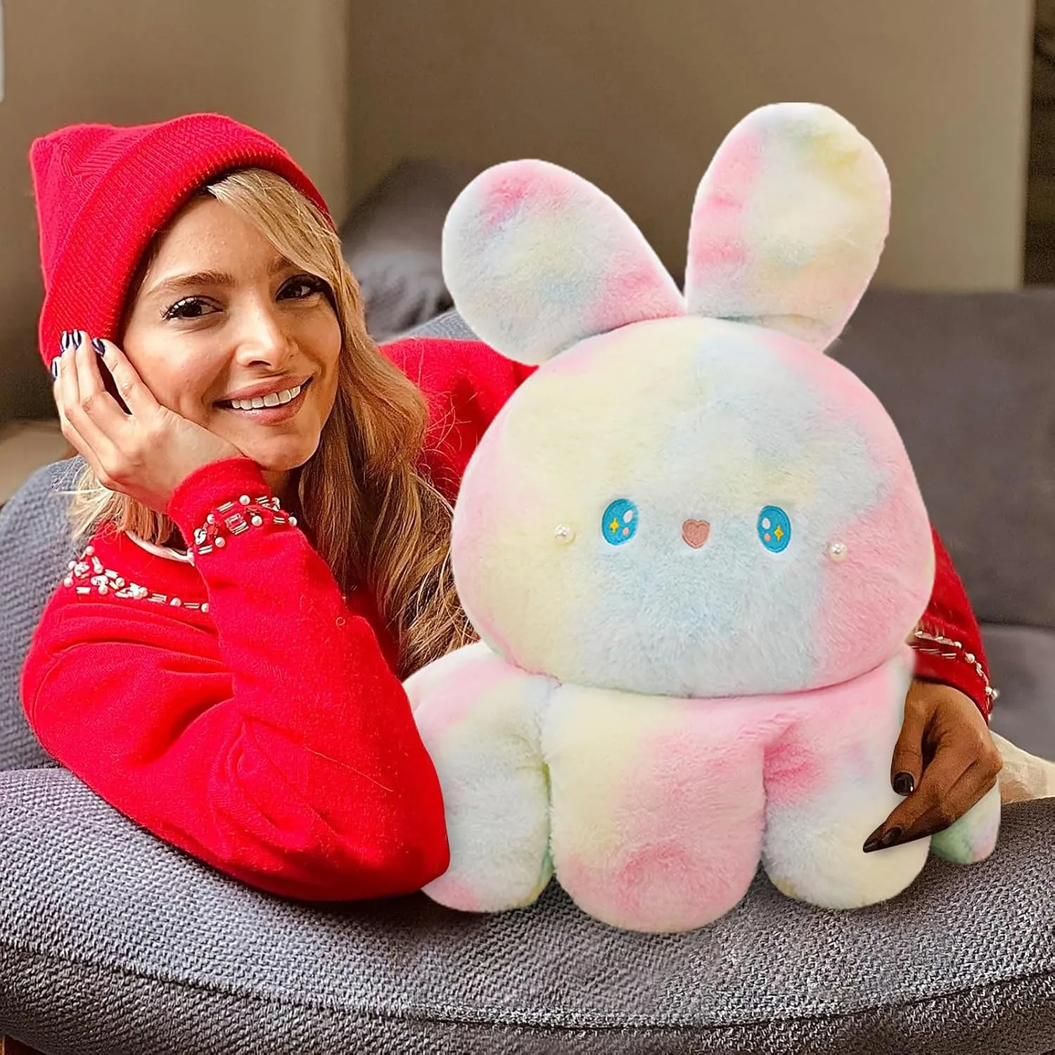 Cute and Soft Plush Pillow Toy - Toddlers & Children??s Ideal Gift - Cozy dignity exalted release multiple estate Embraceable Companion (Pink-Purple,31 inch) Octopus Rabbit Reversible Stuffed Animal Plushie - Kids 
