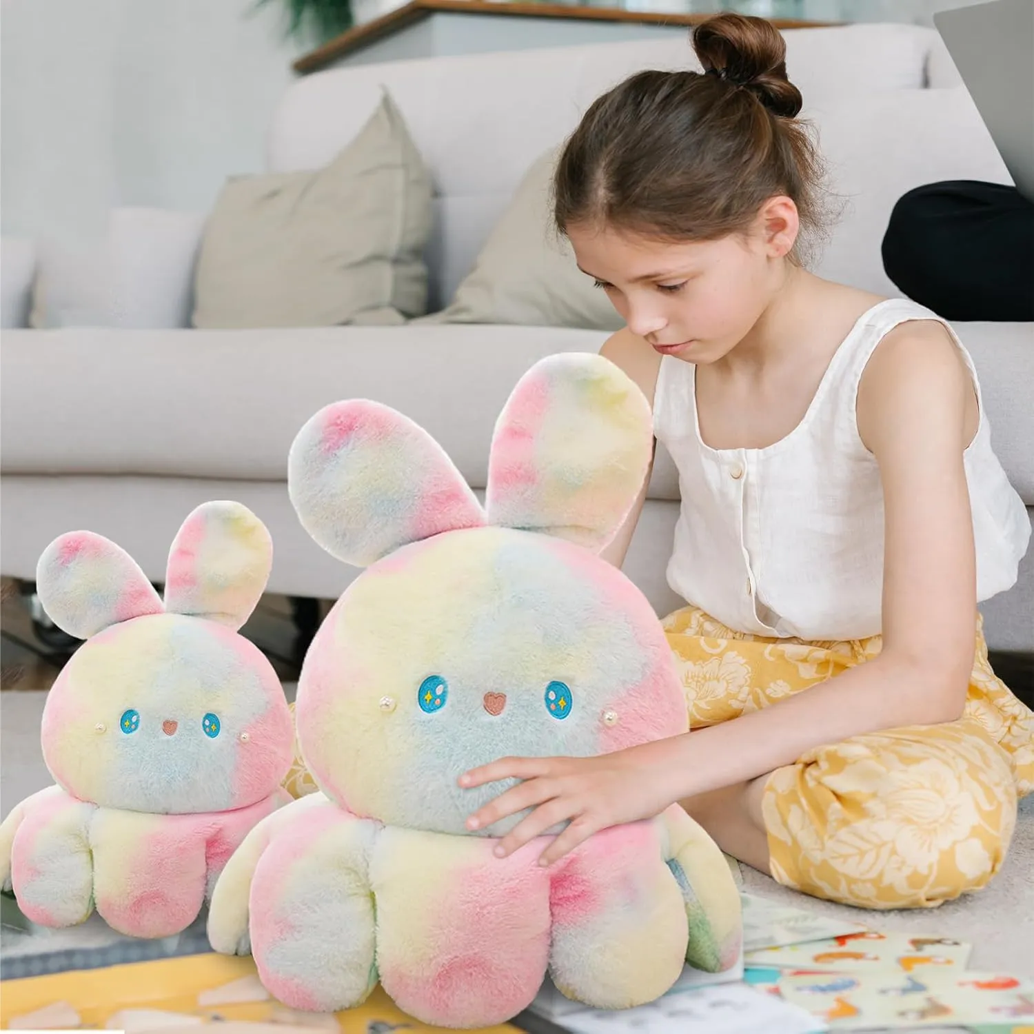 Cute and Soft Plush Pillow Toy - Toddlers & Children??s Ideal Gift - Cozy dignity exalted release multiple estate Embraceable Companion (Pink-Purple,31 inch) Octopus Rabbit Reversible Stuffed Animal Plushie - Kids 
