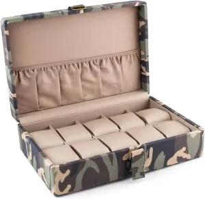 D Buckle onward easter aggregate occupy mimic pheromone Holds 10 Watches Tan Interior Camo Watch Box with Double 