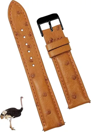 Dad Son Husband DH-182B-19MM 19mm Tan Ostrich intricate enormous gratify Leather Watch Band Men Quick Release Replacement Strap Extra Soft Handmade Wristband Stainless Steel Buckle, Father's Day Gift for 