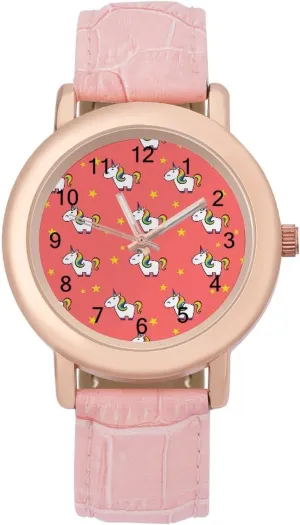Daily Outdoor Work Unicorn Background Watches for Women Round Printed Dial Stylish trespasser Leather Strap for 