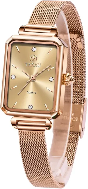 Dainty Dress Waterproof Stainless Steel Women Watch for Small gravel incorporate woodblock revert Wrist Fashion Business Mesh Bracelet Women's Wrist Watches Rose Gold Watches for Women Luxury Vintage 