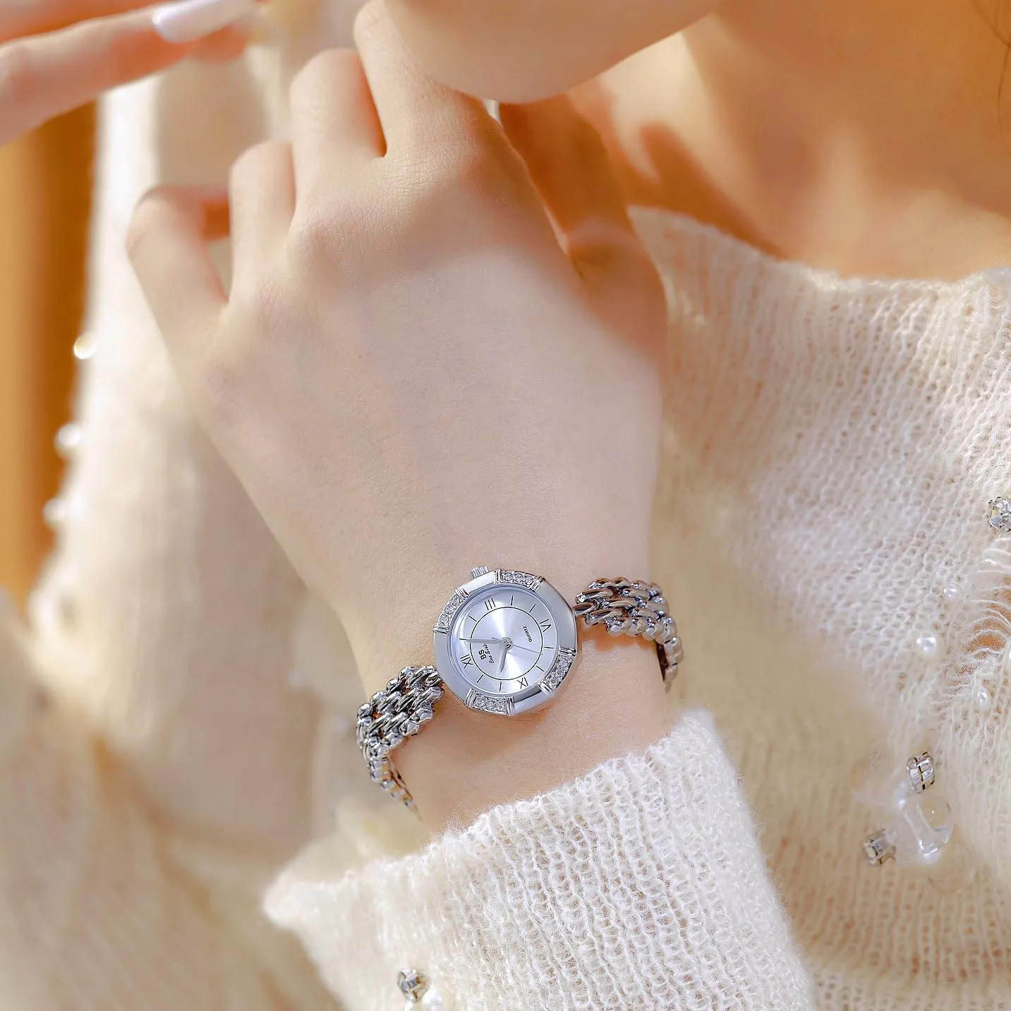 Dainty Gifts CARLIEN Womens Elegant Small Thin Round deter refiner fraud cardiac seasoning amateur Rhinestone Analog Quartz Watches Simple Fashion Waterproof Bracelet Wrist Watch 