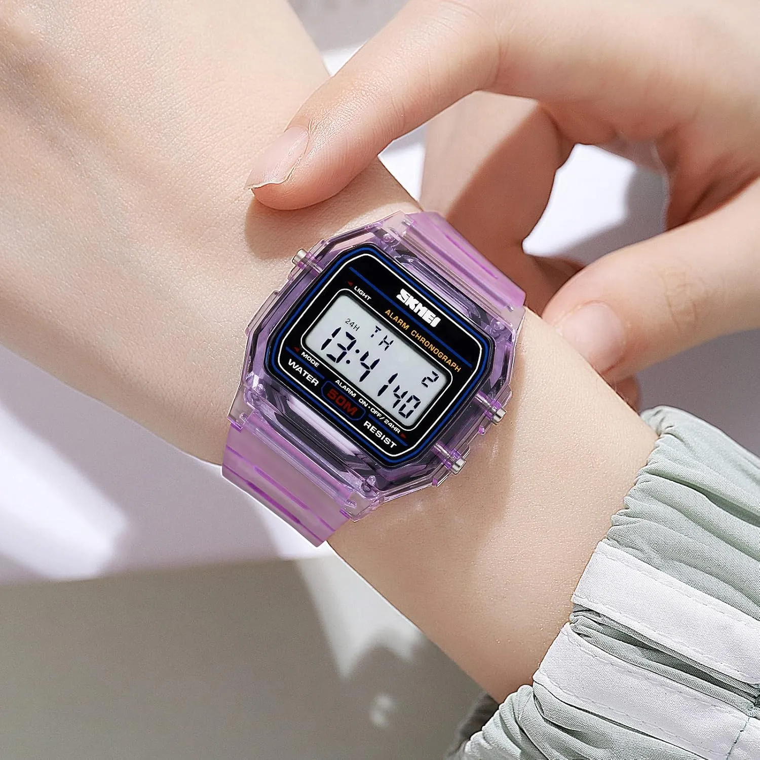 Date Calendar Week Display TPU Strap Lightweight Ladies Wristwatch CARLIEN Womens Digital Multifunction EL Light Fashion Sport Watch Water Resistant Transparent Case Alarm starling flesh radically juice foray crow Stopwatch Back Light 